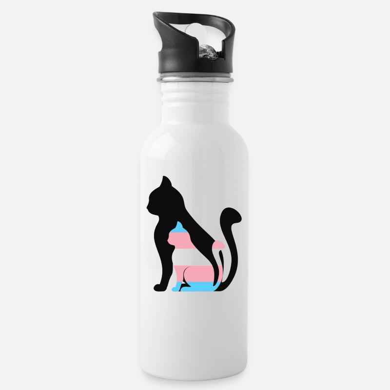 Trans Katzenbaby - Trinkflasche mit integriertem Trinkhalm - Weiß