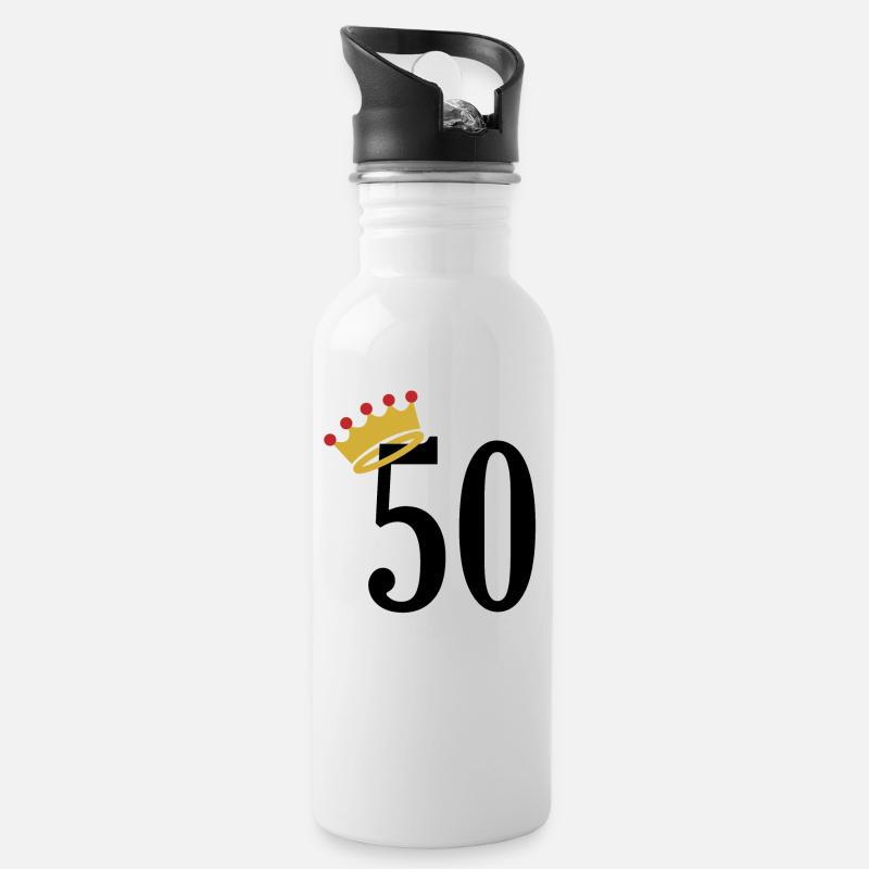 50 Jahre - Trinkflasche mit integriertem Trinkhalm - Weiß