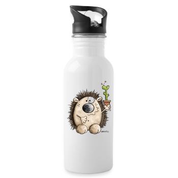 Igel mit Kaktus - Trinkflasche mit integriertem Trinkhalm - Weiß - Rechts