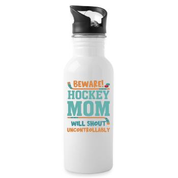 Passen Sie auf, dass Hockey-Mamma unkontrolliert schreit - Trinkflasche mit integriertem Trinkhalm - Weiß - Rechts