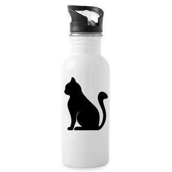 Katzensilhouette - Trinkflasche mit integriertem Trinkhalm - Weiß - Rechts