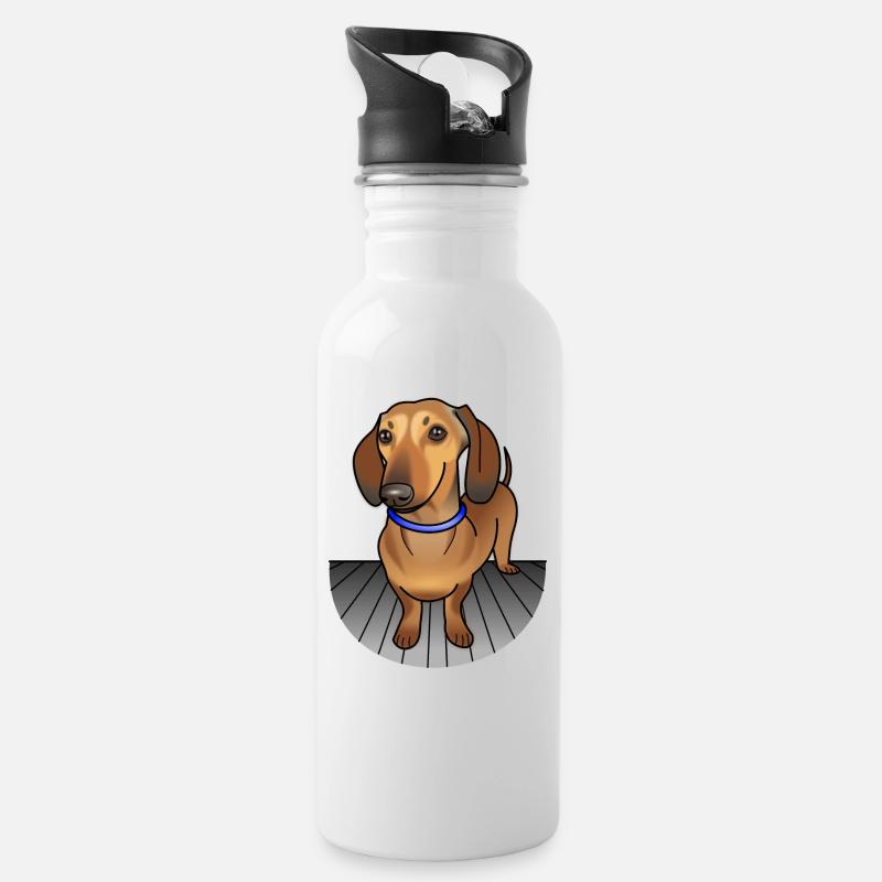 Dachshund - Leo 2 - Water bottle with straw - white