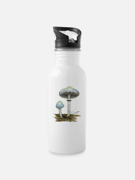 Grünspan-Träuschling - Trinkflasche mit integriertem Trinkhalm - Weiß