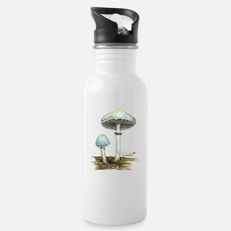 Grünspan-Träuschling - Trinkflasche mit integriertem Trinkhalm - Weiß