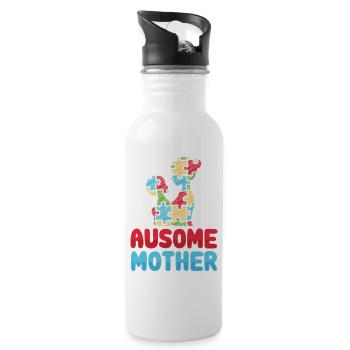 Ausome Mother Mom Kids Autism Awareness - Water bottle with straw - white - Right