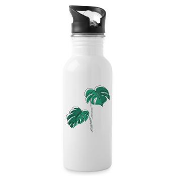 Monstera, Lineart, plant, Pflanze, Leaf, Minimal - Trinkflasche mit integriertem Trinkhalm - Weiß - Rechts