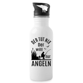 Angler Angeln Angelrute Teich Steg lustige Sprüche - Trinkflasche mit integriertem Trinkhalm - Weiß - Rechts