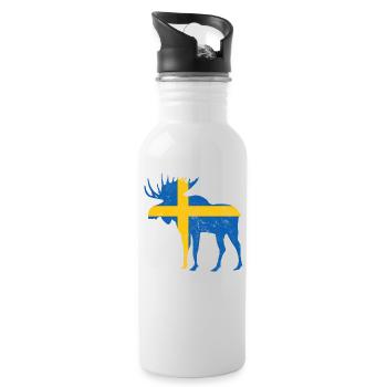 Schweden Elch mit Flagge - Trinkflasche mit integriertem Trinkhalm - Weiß - Rechts