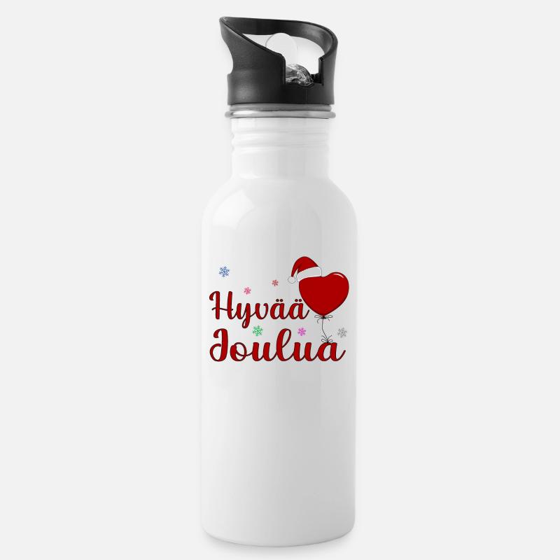 Hyvää Joulua Finnland - Trinkflasche mit integriertem Trinkhalm - Weiß