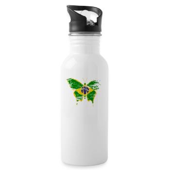 Brazil flag butterfly used - Water bottle with straw - white - Right