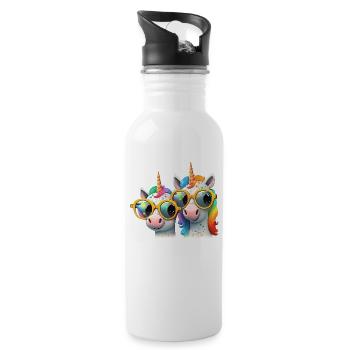 Cheeky Unicorn Two Unicorns Unicorn Shirt Glasses - Water bottle with straw - white - Right