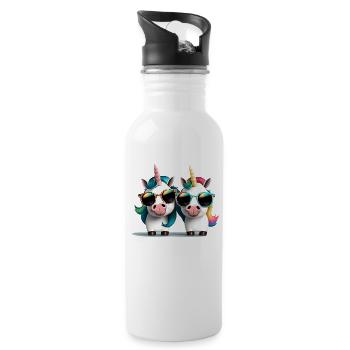 Einhorn zwei Einhörner Festival Einhornshirt Party - Trinkflasche mit integriertem Trinkhalm - Weiß - Rechts