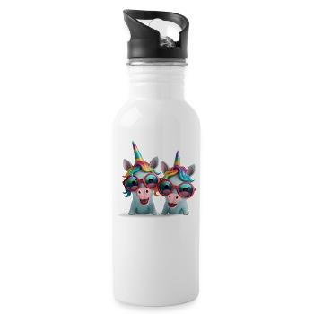 Unicorn Two Funny Crazy Unicorns Party - Water bottle with straw - white - Right