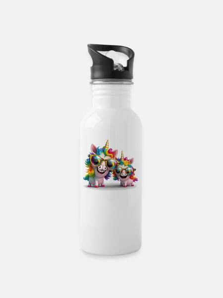 Einhorn zwei Party Einhörner Festival Einhornmotiv - Trinkflasche mit integriertem Trinkhalm - Weiß