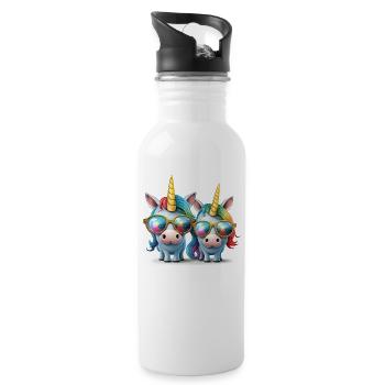 Einhorn zwei Einhörner Festival Einhornshirt Party - Trinkflasche mit integriertem Trinkhalm - Weiß - Rechts