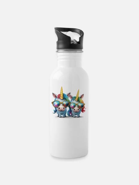 Einhorn zwei Einhörner Festival Einhornshirt Party - Trinkflasche mit integriertem Trinkhalm - Weiß