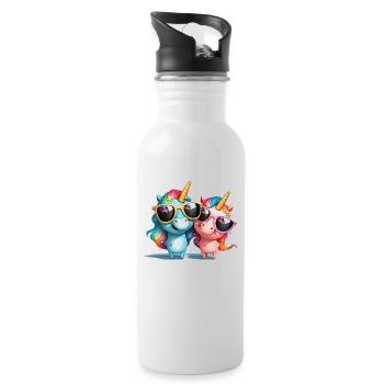 Einhorn zwei Einhörner Einhornshirt Urlaub Sonne - Trinkflasche mit integriertem Trinkhalm - Weiß - Rechts
