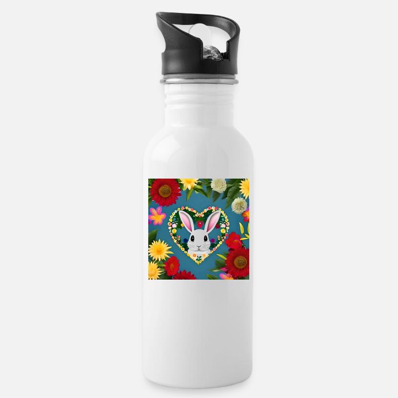 Herz mit Hase Osterhase - Trinkflasche mit integriertem Trinkhalm - Weiß