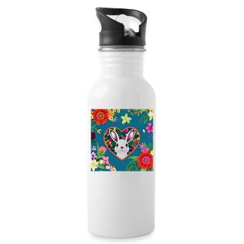 Ostermotiv mit Osterhase Hase - Trinkflasche mit integriertem Trinkhalm - Weiß - Rechts