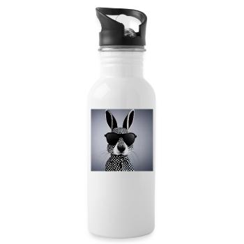 Witziger Hase Osterhase im Hemd Sonnenbrille - Trinkflasche mit integriertem Trinkhalm - Weiß - Rechts