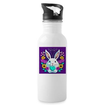 Witziger Osterhase mit Blumen - Trinkflasche mit integriertem Trinkhalm - Weiß - Rechts