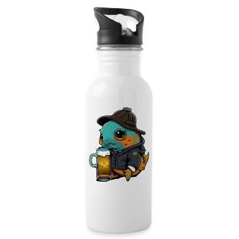 Goldfisch mit Bier süsses motiv - Trinkflasche mit integriertem Trinkhalm - Weiß - Rechts