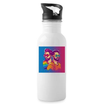 Inclusive Pride: Zwei Männer, die sich für Vielfalt einsetzen - Trinkflasche mit integriertem Trinkhalm - Weiß - Rechts
