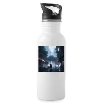 Shadow Ronin: Samurai-Silhouette im Regen - Trinkflasche mit integriertem Trinkhalm - Weiß - Rechts