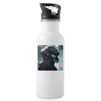 Cybernetic Mystery: Beautiful Anime Girl with a - Water bottle with straw - white - Right