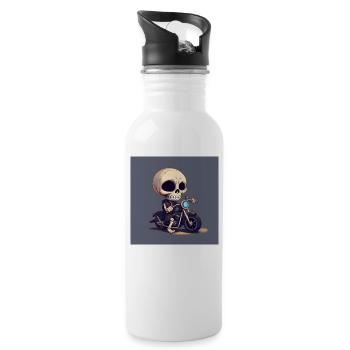 Bone to be Wild: Adorable Skull Riding a Motorbike - Water bottle with straw - white - Right