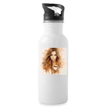 Coffee Bliss: Beautiful Brown Watercolor of a - Water bottle with straw - white - Right