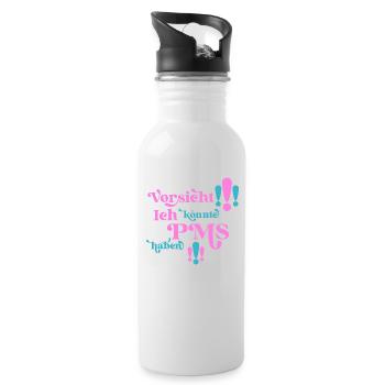 PMS Warnhinweis für Frauen mit Hormonen und Humor - Trinkflasche mit integriertem Trinkhalm - Weiß - Rechts