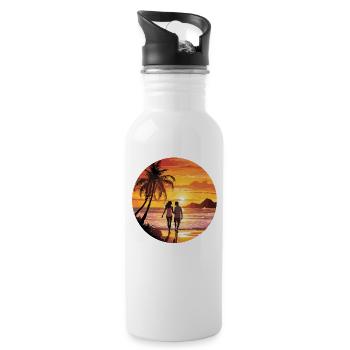 Beach Romantic Couple - Water bottle with straw - white - Right