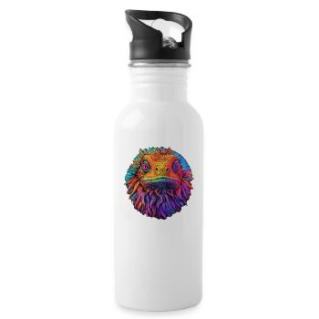 Bearded dragon Pogona reptile - Water bottle with straw - white - Right