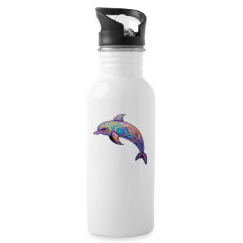 Delphin -lebendige Farben - Korallenkaleidoskop - Trinkflasche mit integriertem Trinkhalm - Weiß - Rechts