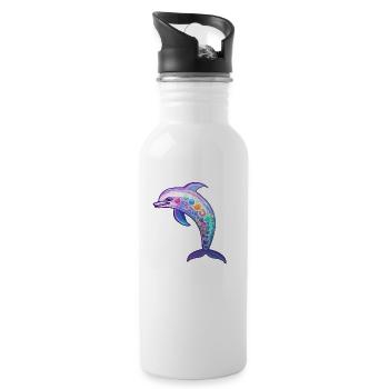 Kawaii Dolphin - Fantastic Ocean Dreams - Water bottle with straw - white - Right
