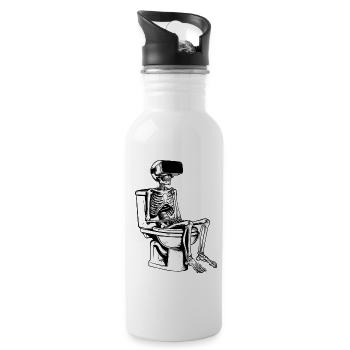 Skull on Toilet with VR Glasses Halloween Virtual - Water bottle with straw - white - Right