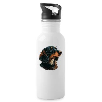Dackel - Trinkflasche mit integriertem Trinkhalm - Weiß - Rechts