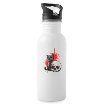 Cute Emo Gothic Kitten and Skull - Water bottle with straw - white - Right