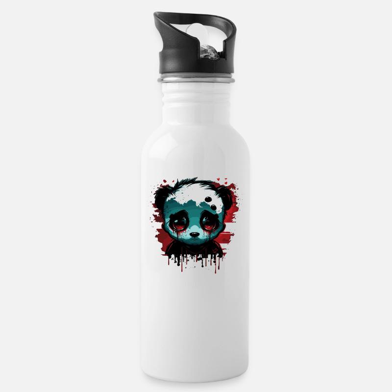 Trauriger niedlicher Panda - Trinkflasche mit integriertem Trinkhalm - Weiß