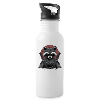 Waschbär Ninja - Trinkflasche mit integriertem Trinkhalm - Weiß - Rechts