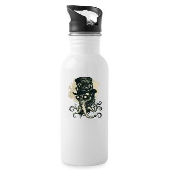 Steampunk Kraken - Trinkflasche mit integriertem Trinkhalm - Weiß - Rechts