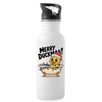 Duck Ducks Christmas Farmer Funny Merry Duckmas - Water bottle with straw - white - Right