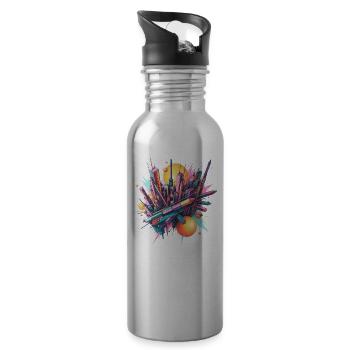 Abstrakte Stadt - Trinkflasche mit integriertem Trinkhalm - Lightsilver - Rechts