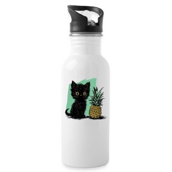 Ananas und Kätzchen - Trinkflasche mit integriertem Trinkhalm - Weiß - Rechts