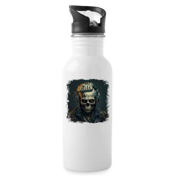 Cyborg Zombie Schädel Disc Jockey - Trinkflasche mit integriertem Trinkhalm - Weiß - Rechts
