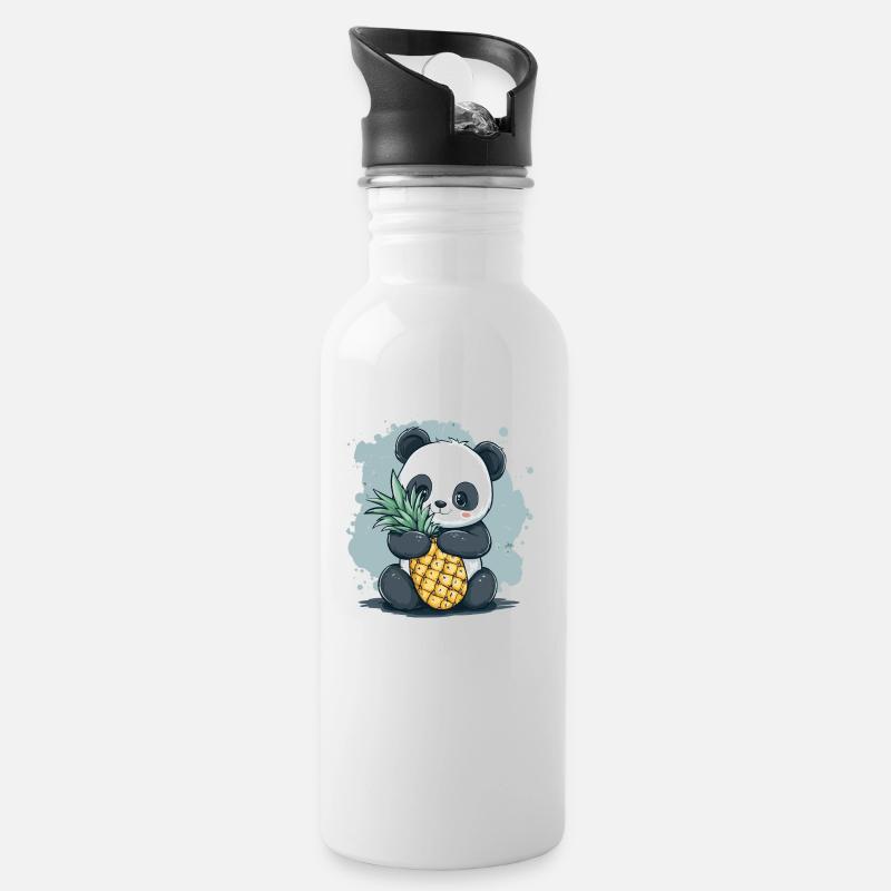 Panda et ananas - Gourde avec paille intégrée - blanc