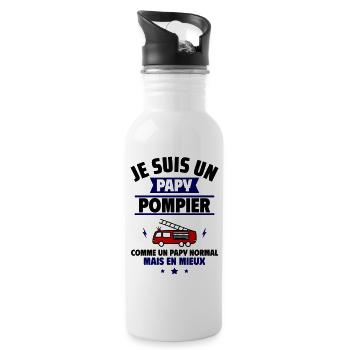 Papy pompier plus cool, fête des grands-pères - Gourde avec paille intégrée - blanc - Droite