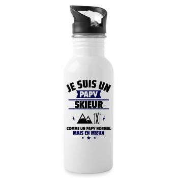 Papy skieur plus cool, fête des grands-pères - Gourde avec paille intégrée - blanc - Droite