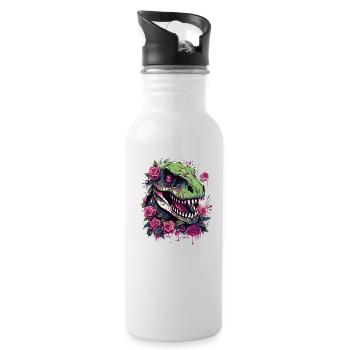 T-Rex Dino et fleurs - Gourde avec paille intégrée - blanc - Droite